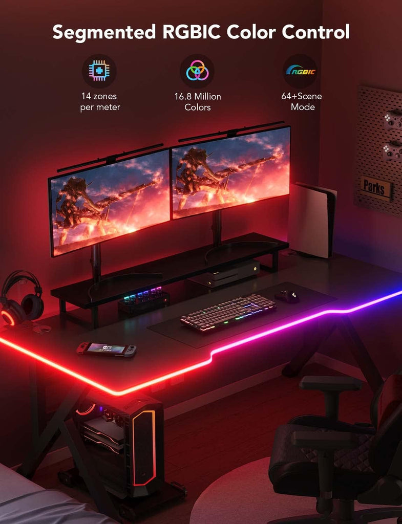 LED Neon Rope Lights, 10ft Gaming Lights for Gaming Desks | LED Strip Lights Syncing with Razer Chroma, Support
