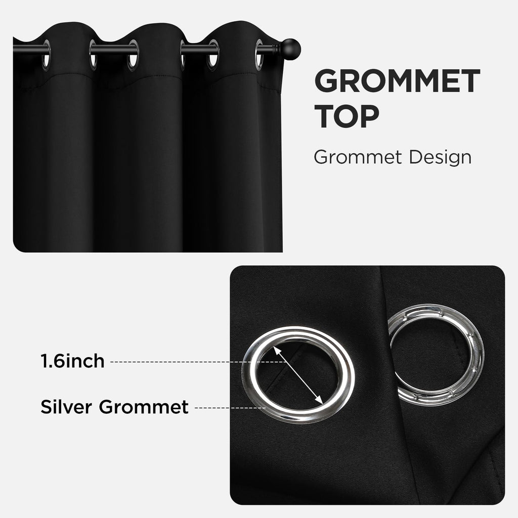Blackout Curtains 120 Inch Long 2 Panels, Room Darkening Grommet Drapes, Thermal Insulated Black Out Drapes, Black