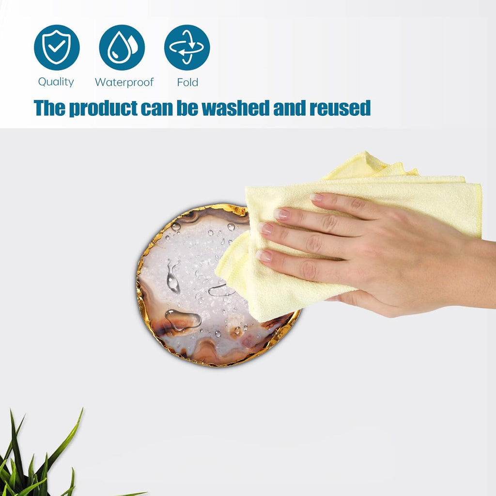 Natural Agate Coaster Golden-Plated Cup Mat for Coffee Tea & Beverage Water-Absorbent Stone Drink Coaster Bar 3.54 X