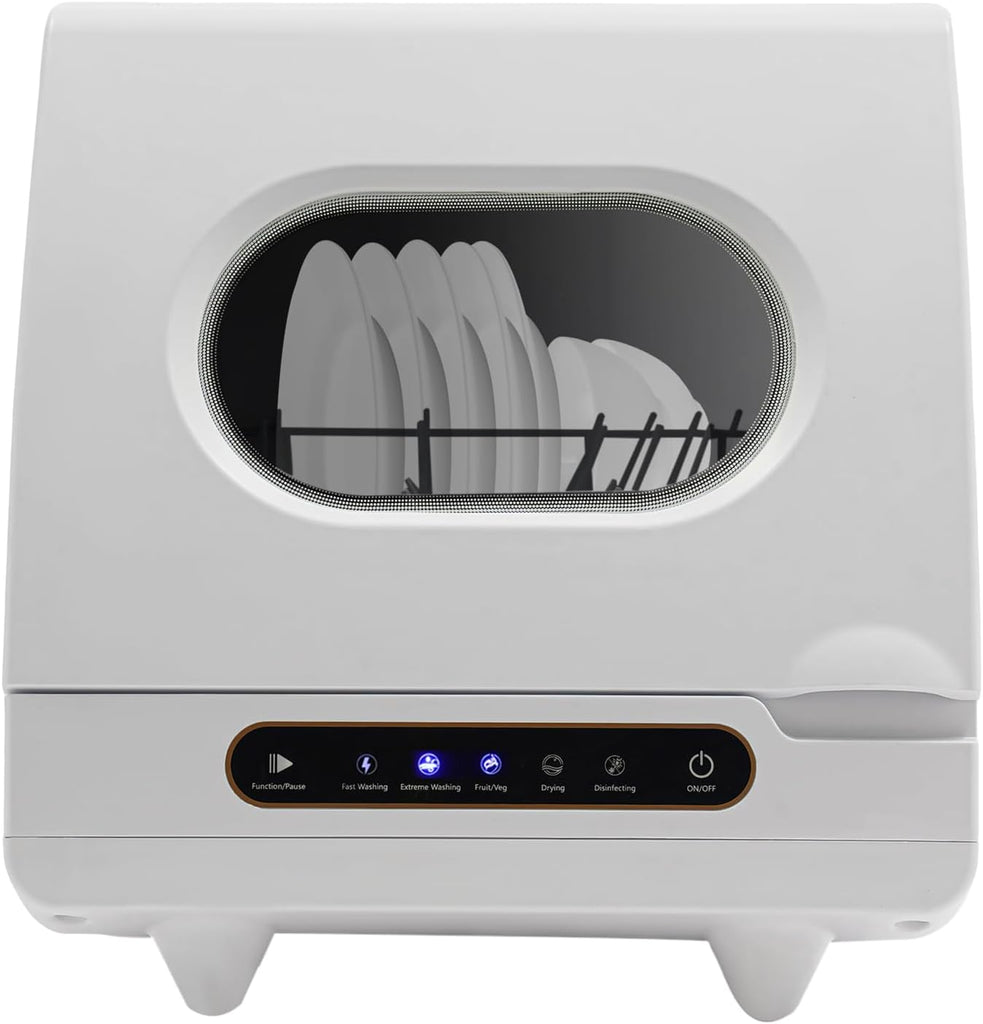 6-Set 110V Countertop Dishwasher, White, 800W, 5L Built-In Tank