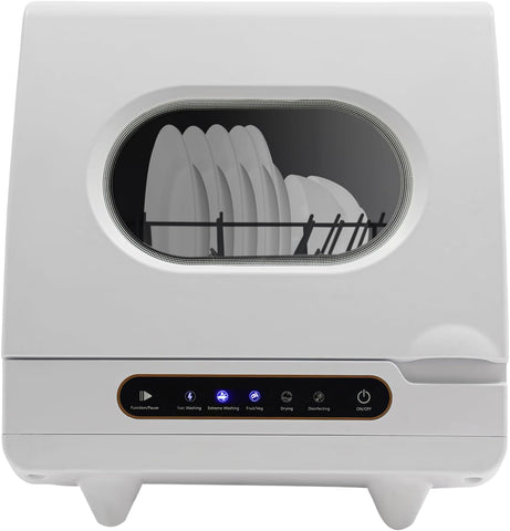 Countertop Dishwasher, 5 Washing Programs Portable Dishwasher, 360°Rotation Flushing Wash Fruit Mach