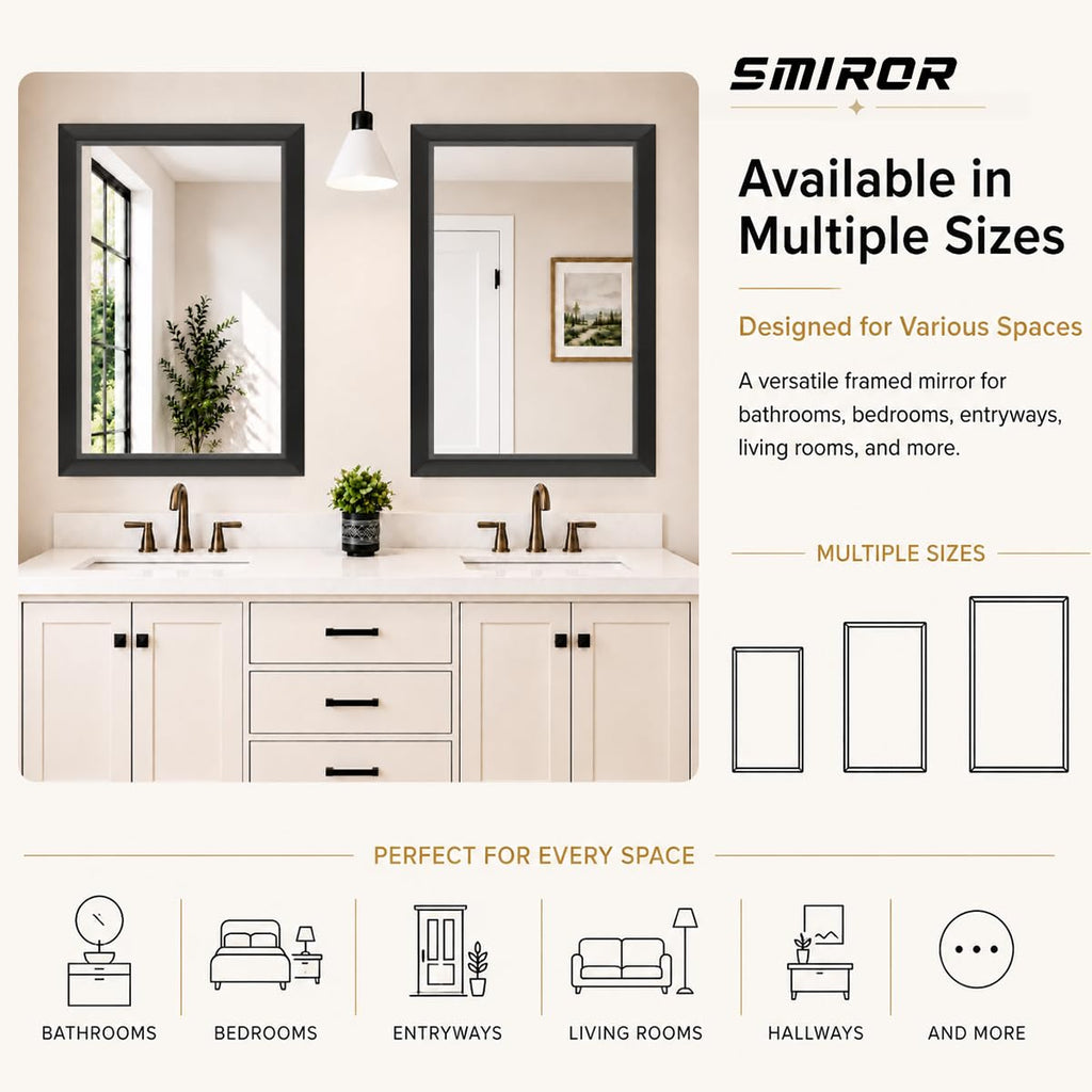 24x36 Matte Black Bathroom Vanity Mirror for Over Sink