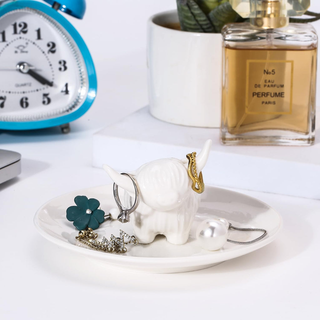 Highland Cow Ring Holder Jewelry Dish Tray, Ceramic Decor Gifts for Women