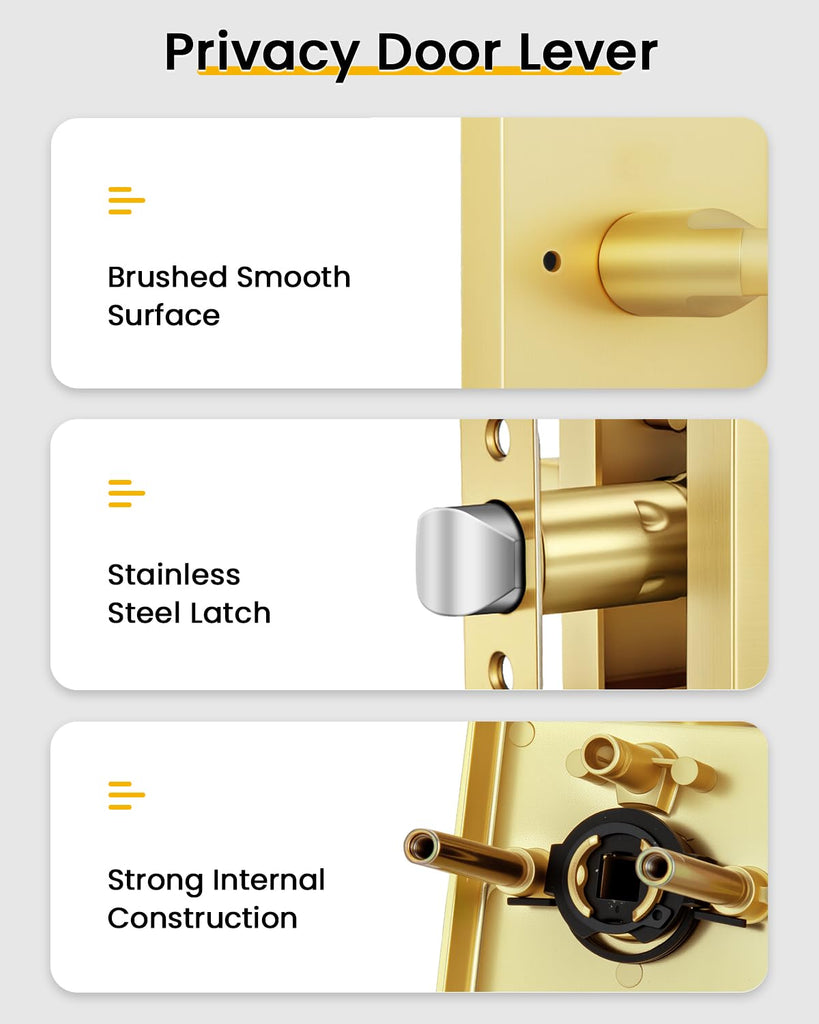 Brushed Gold Door Handles Interior, Privacy Bedroom - 12 Pack