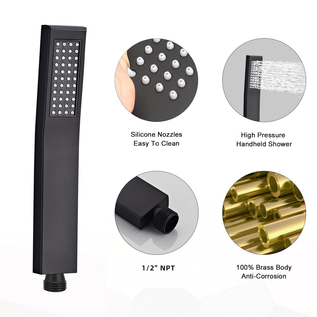 Handheld Shower Head,High Pressure Black Shower Head,Water Saving Detachable Shower Wand with Solid Brass Body and 5