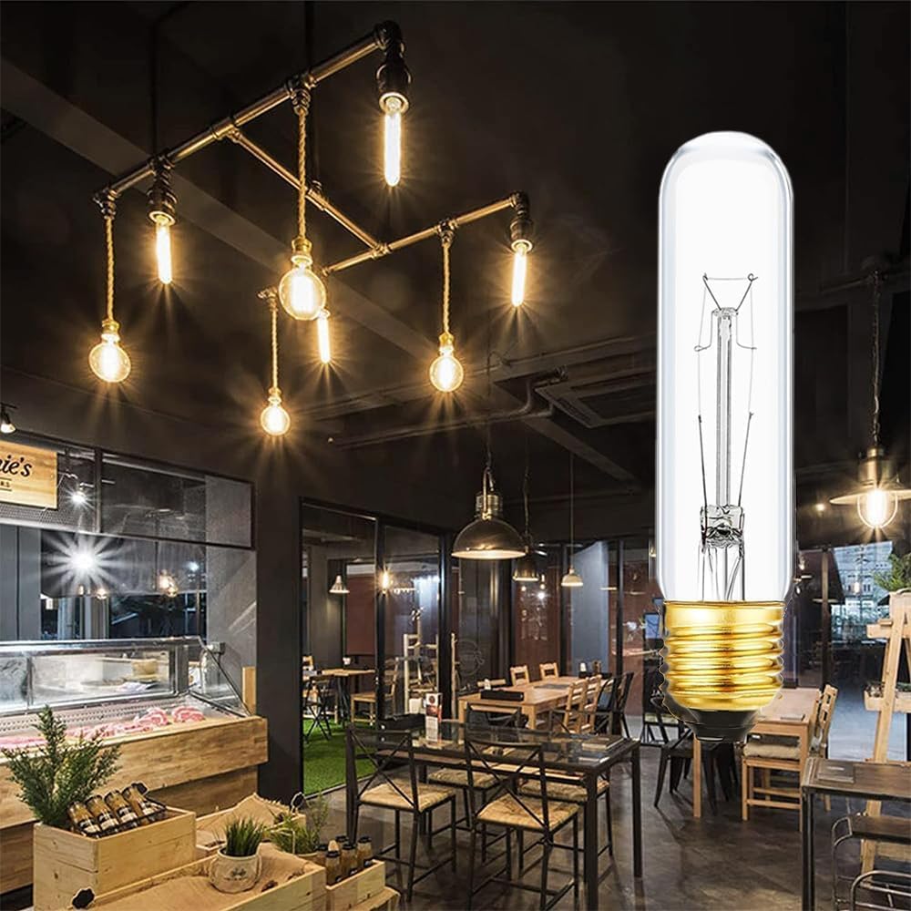 25 Watt T10 Clear Tubular Incandescent Light Bulb, Vintage Style Showcase Bulb,Showcase lamp, 2700K Soft White, E26