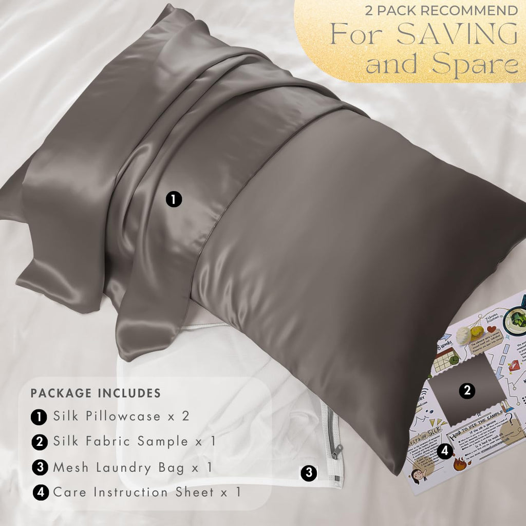 23 Momme 100% Mulberry Silk Pillowcase 2 Pack
