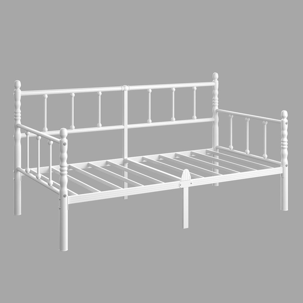 14 Inch Vintage Twin Daybed, Metal Sofa Bed with Storage, White