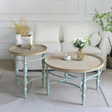 Rustic Farmhouse Round Coffee Table, French Country Vintage Center Table,φ31.5'' x18.9''H Rustic Solid Wood with
