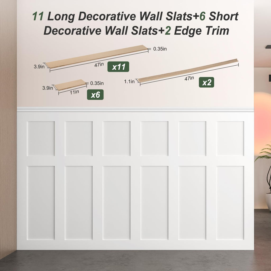 Premade Board and Batten Wainscoting Kit, MDF Paintable Accent Wall Panels with Edge Trim, Pre-Cut Ready to Assemble