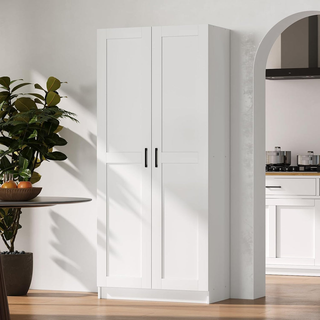 White Tall Kitchen Pantry Cabinet Organizers and Storage with Doors and Adjustable Shelves,Wood Large Gabinetes Para