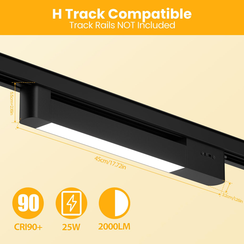 5 Color Linear H Track Lighting Heads Dimmable, Black 25W 1 Pack