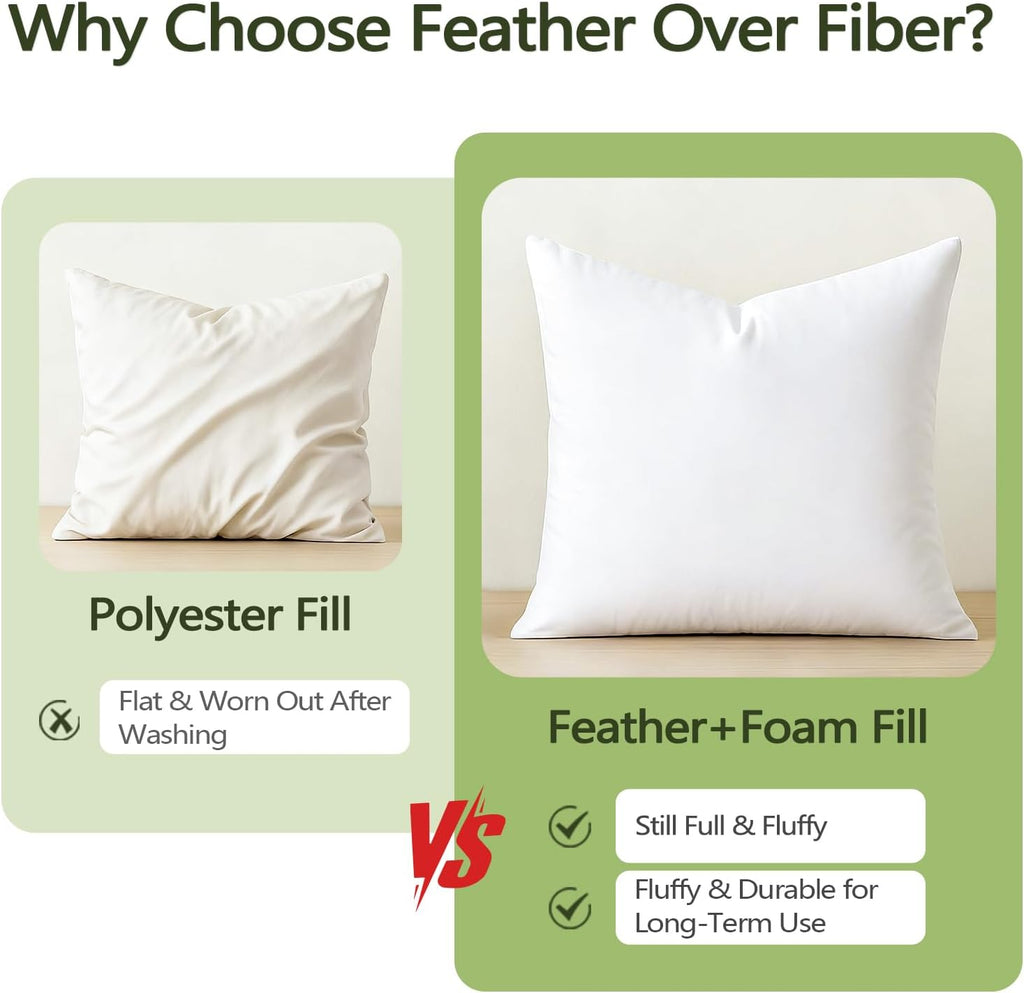 Feather Down Throw Pillow Inserts with Organic Cotton, 20x20 - Set of 2