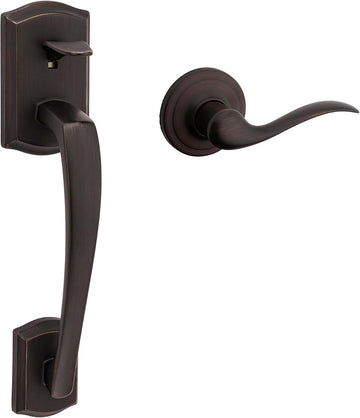 Prescott Front Door Handle No Lock, Entry Handleset Exterior with Interior Reversible Handed Lever, Non-Locking - Door Handleset