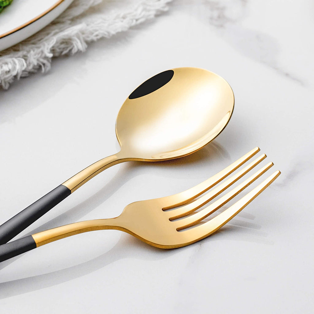 20 Piece Black Gold Silverware Set,Stainless Steel Flatware Cutlery Set Service for 4 Including Forks Spoons