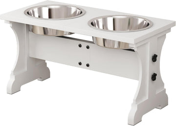 Elevated Dog Bowls, Dog Bowl Stand, 7 Cups 11" H_55 oz Bowl-White