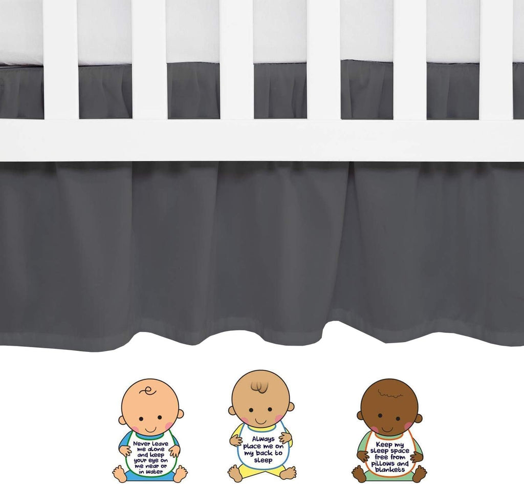 Dark Grey Crib Bed Skirt 14" Drop, Fits 28" x 52", Dust Ruffle