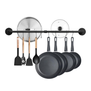 32 inch Pot Rack Wall Mounted Pan Hangers, Industrial Pipe Utensils Hanging Rail Iron Detachable Storage Organizer