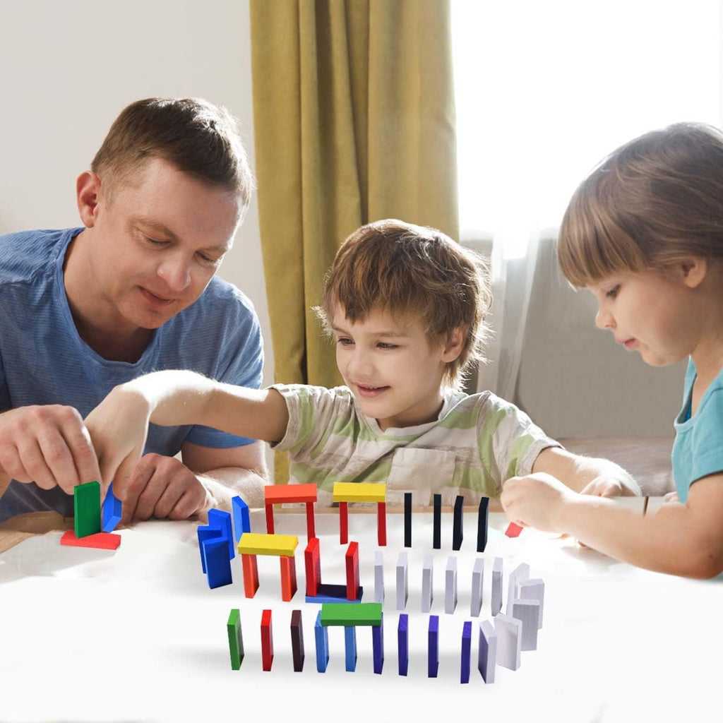 600 Pcs Colorful Wooden Domino Blocks Set Tile Bulk Building Racing Stacking Games Educational Toys for Kids Birthday