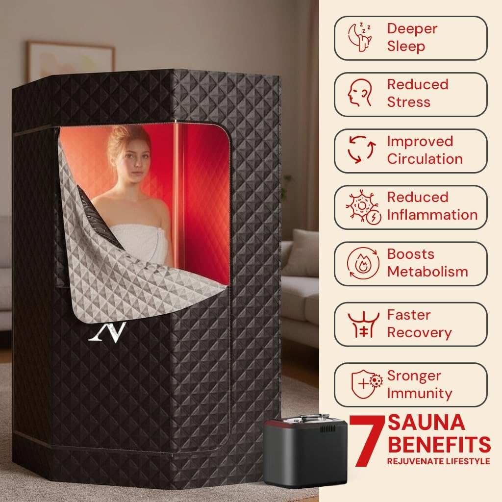 Upgraded Steam Sauna with Red Light Therapy Panel for Personal Home Spa