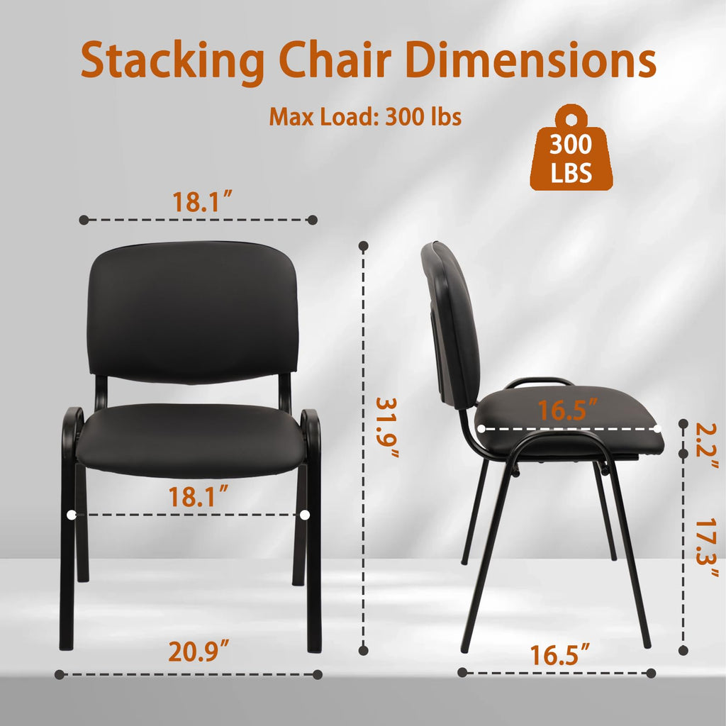 Stackable Waiting Room Chairs, PU Leather Guest Reception Chair with Upholstered Thickene Seat and Back Support