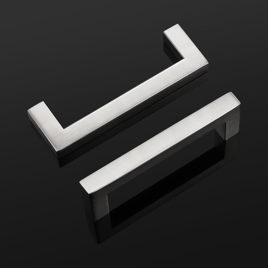 6 Pack Hole Centers 3.75inch Brushed Satin Nickel Kitchen Cabinet Pulls,Stainless Steel Drawer Handles,Square Corner