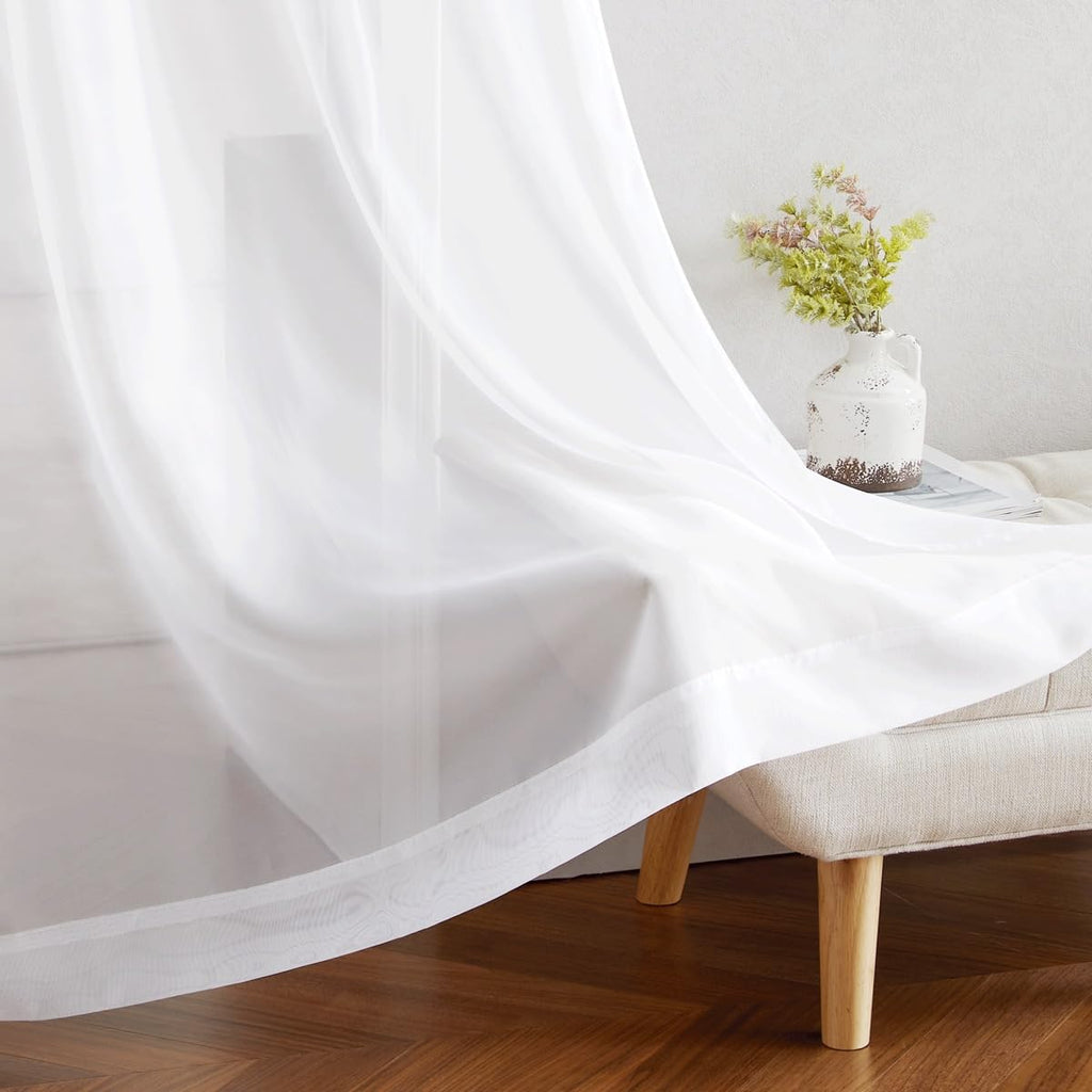 Sheer Curtains Extra Long - Ring Top Voile Textured Large Window Treatments Vertical Dressings for