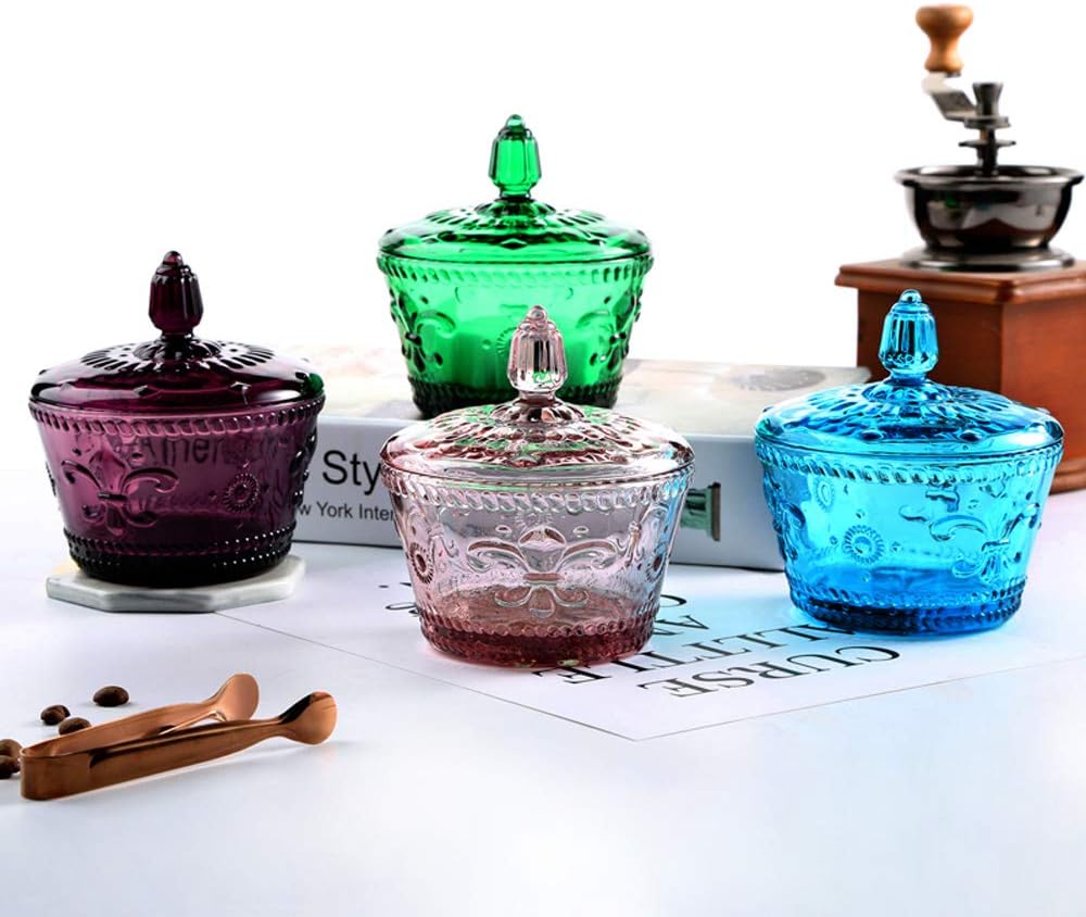 European Retro Nostalgic Three-Dimensional Relief Color Glass Jar Candy Jar Seasoning Jar With Lid