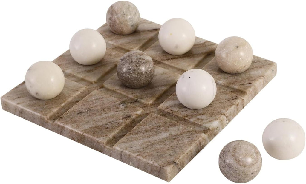 Marble Tic Tac Toe Game Board X and O Game Set for Birthday Gift to Students and Adults Medium Beige Color Premium