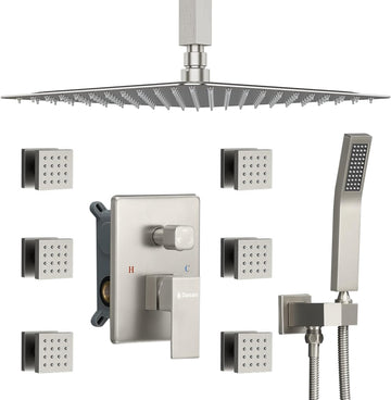 Full Body Shower System with 6 PCS Body Spray Jets & 12'' Rain Shower Head & Handheld, Ceiling Mount Rain Shower