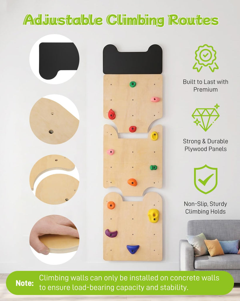 Wooden Rock Climbing Wall for Kids, Indoor Climbing Wall Panels