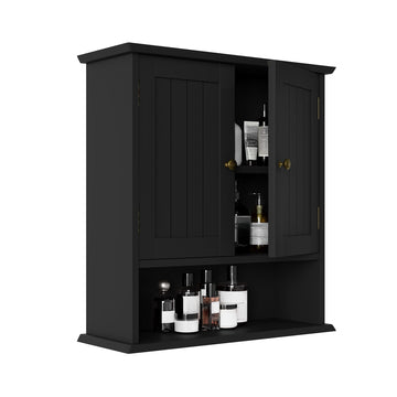 Black Wall Cabinet, Small, 2-Door Medicine Cabinet with Adjustable Shelves, Over Toilet, and Laundry Rooms