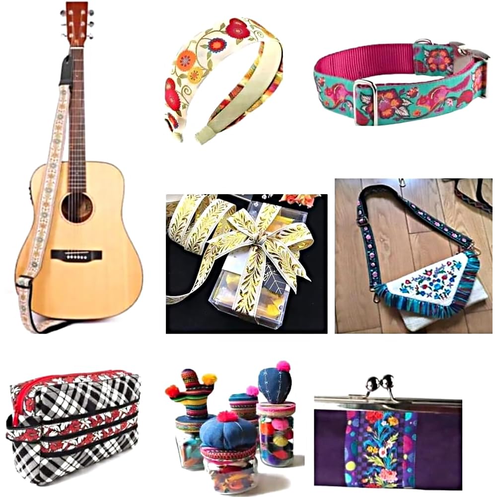 Ethnic Jacquard Ribbon Trim 3-1/2 inch Wide Boho Polyester Embroidered Woven Ribbon Trim Applique for DIY - 5.5 Yards