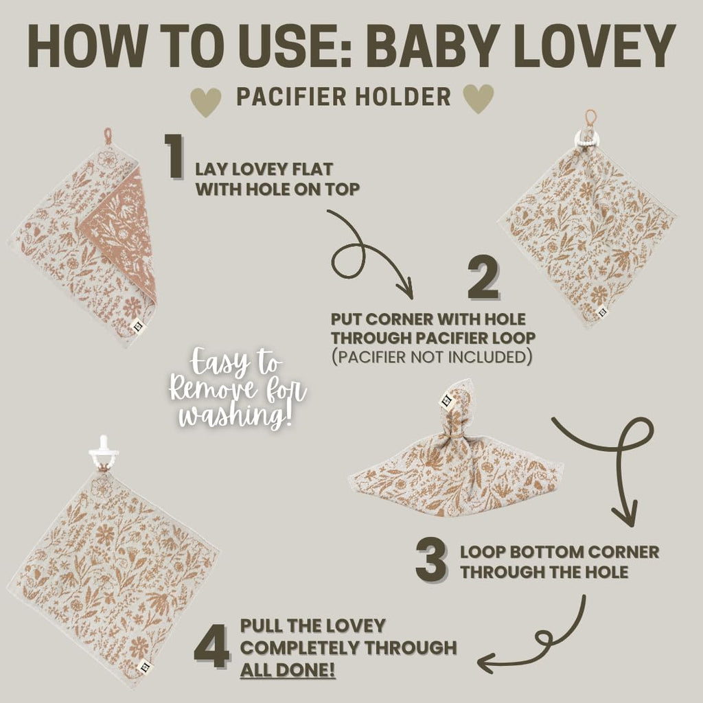 L+L USA 100% Organic Cotton Baby Lovey - Soft Breathable Knit Security Blanket with Paci Holder Loop - Girly Bow