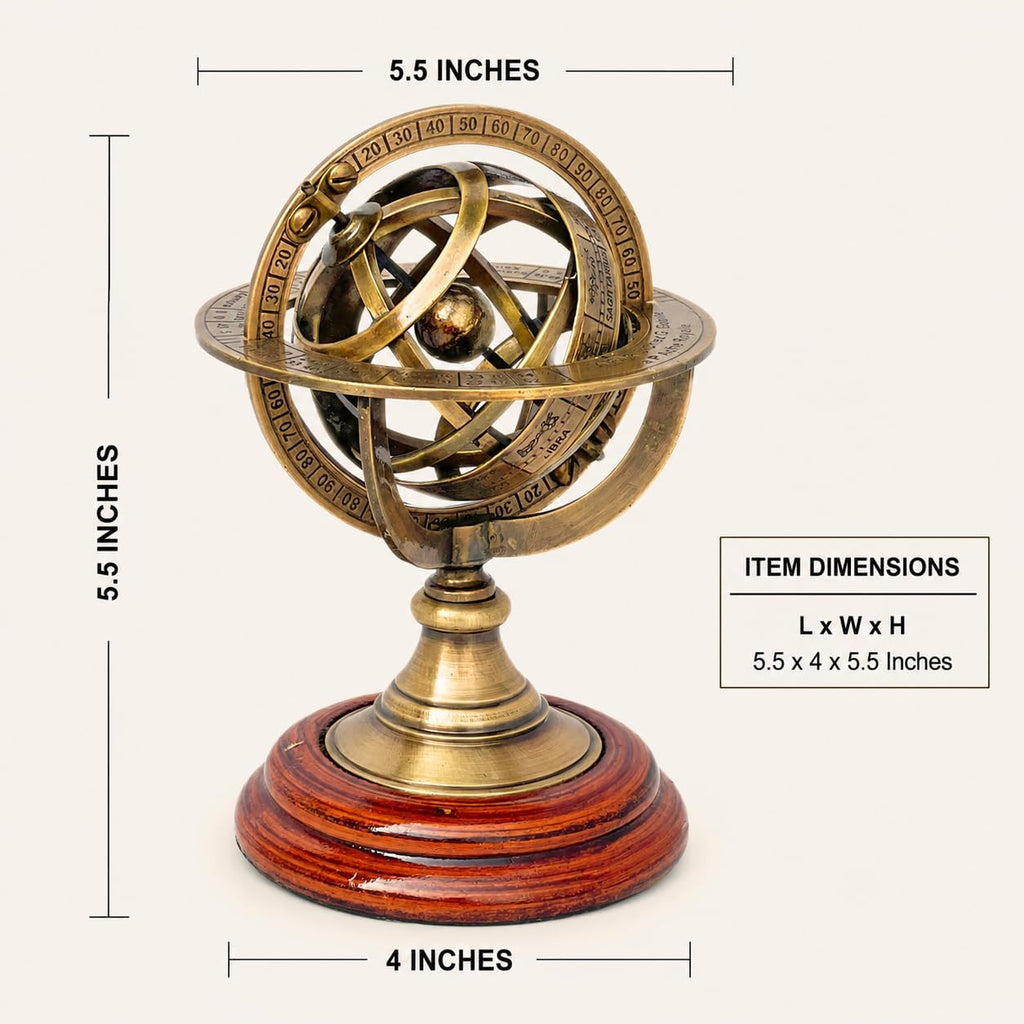 Handmade Brass Armillary Sphere Globe Clock Spherical Astrolabe Vintage Compass Handmade Nautical Decor Desk & Home