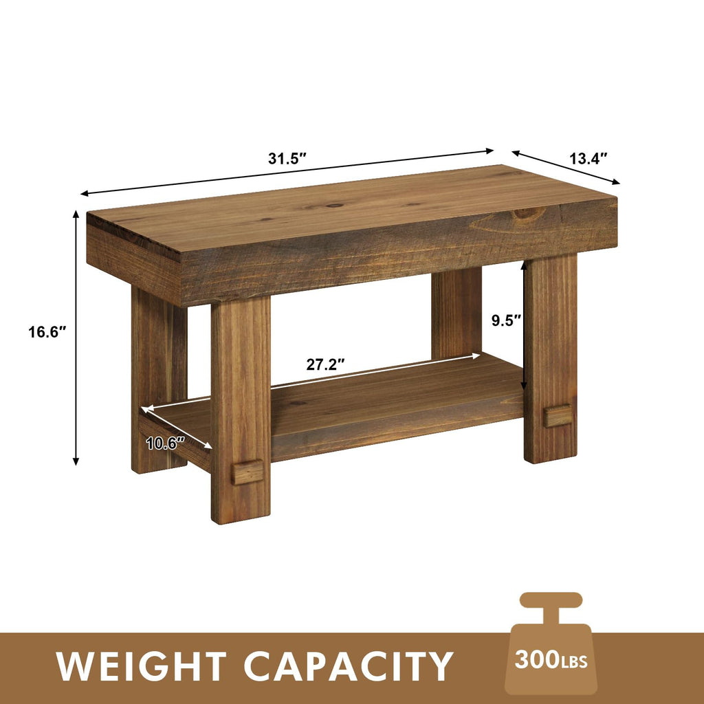 Solid Wood Entryway Bench - 31.5" Farmhouse Small Narrow Benches