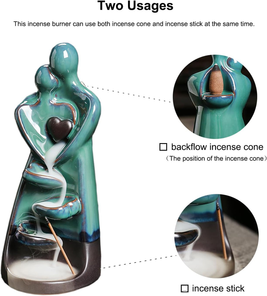 Ceramic Incense Holder, Creative Incense Waterfall Ornament, Backflow Incense Burner with 20 Cones + 30 Sticks, Zen