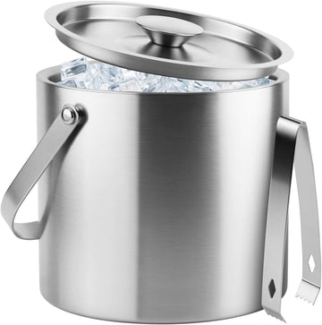 4L Double-Wall Stainless Steel Ice Bucket with Lid & Tongs