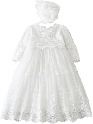 Baby Long Christening Gowns White Baptism Dress Special Occasion Dresses for Girls Birthday