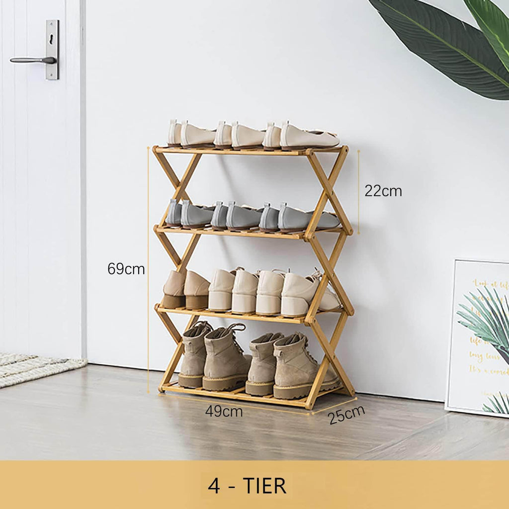 4 Tier Bamboo Shoe Rack, Portable Folding Shoe Storage Rack, Without Installation Small Shoe Rack Perfect for