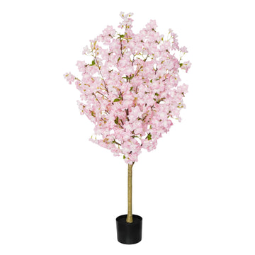 Artificial Cherry Blossom Tree, 4FT Tall Faux Pink Flower Tree with Black Pot, Realistic Silk Blossom Plant Living