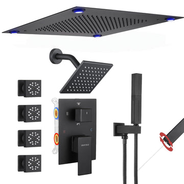 Shower Faucet Set Matte Black Shower System, Shower Faucet with 2 in 1 Handheld, Ceiling Mount 16 Inch LED Shower