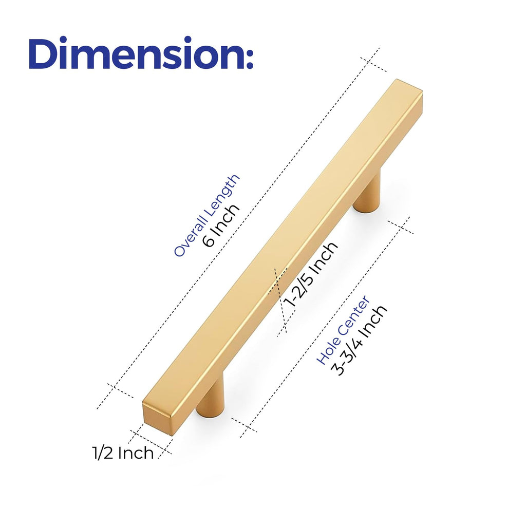 Champagne Gold Handles Square Cabinet Hardware 3-3/4 Inch 5 Pack