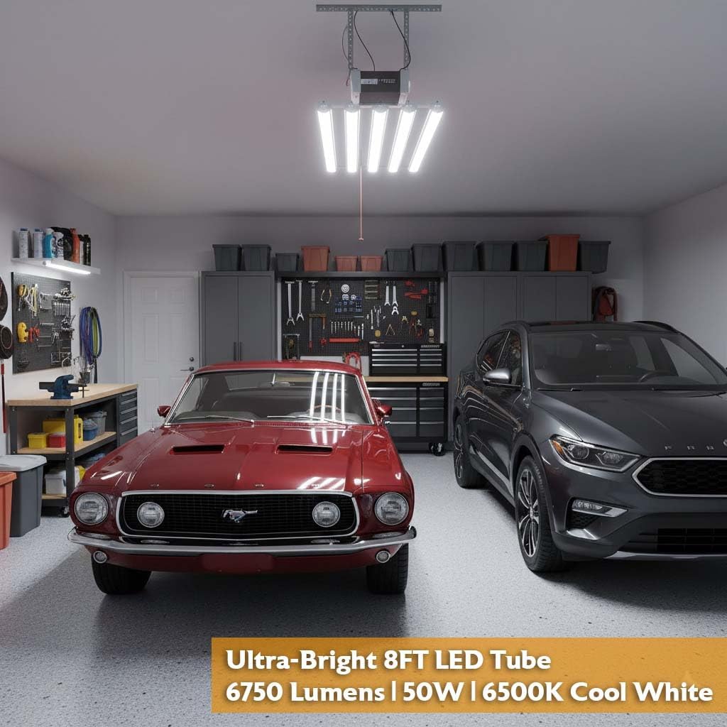 T8 8FT LED Tube Light, 8 Foot T8 V Shaped Single Pin FA8 Base, Ballast Bypass 270° 50W 6750LM, 6500K Cool White
