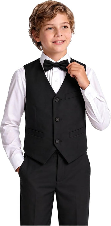 Boy's Suits,4pcs Formal Suit for Kids,Tuxedo Wedding Vest Pants with Bowtie