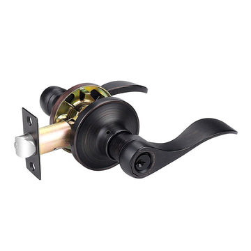 Entry Door Lever Oil Rubbed Bronze, Wave Style Handle Exterior Interior Keyed Entry Lock, Right/Left Handed Entrance