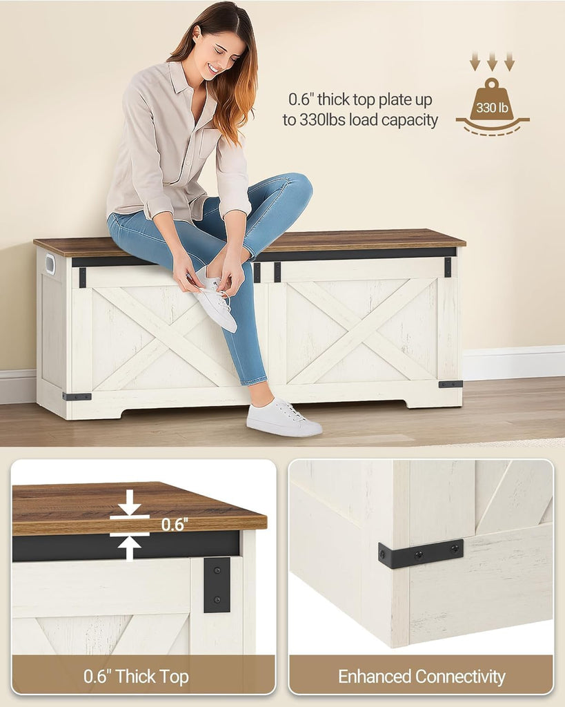 47" Farmhouse Storage Chest and Bench | 59 Gal | 330lb Seat | FSC Wood | Soft-Close Hinges | Storage | Easy Assembly