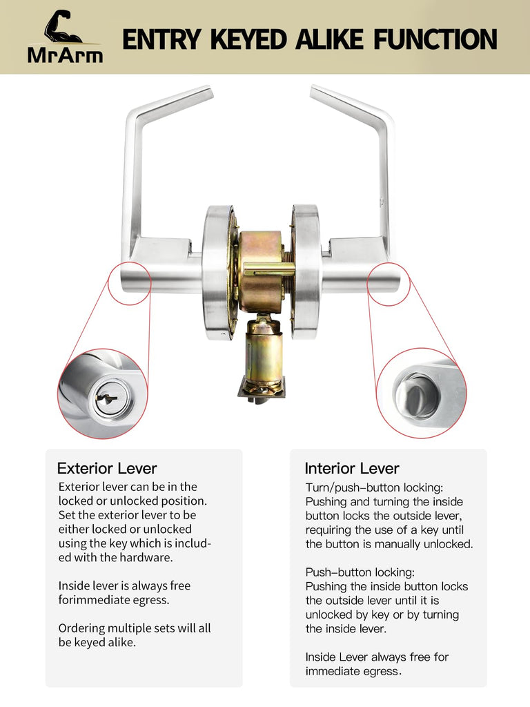 Commercial Door Lever Lock, Heavy-Duty Locking Door Handle, Designer Door Handles, Cylindrical Lever Lock, Non-Handed