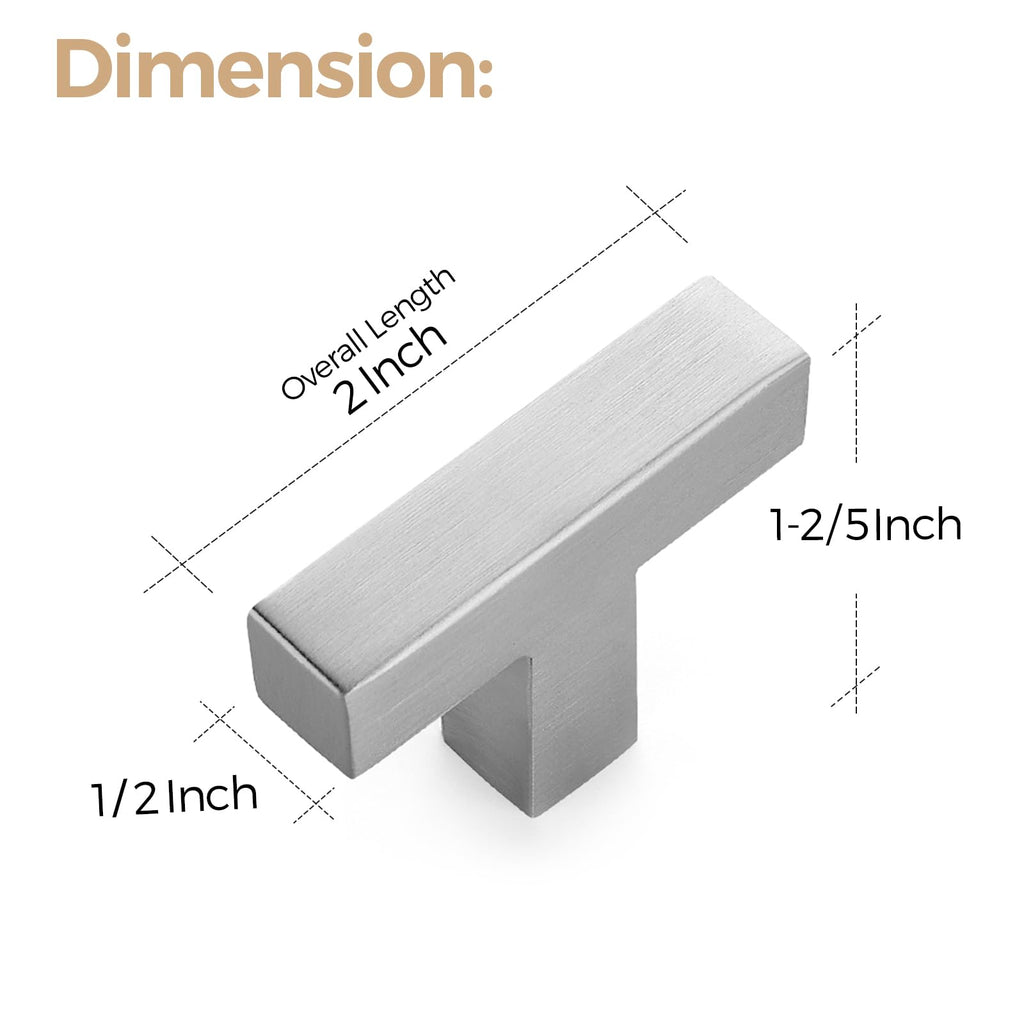 Brushed Nickel Square Cabinet Handles & Pulls 2 Inch Length 32 Pack