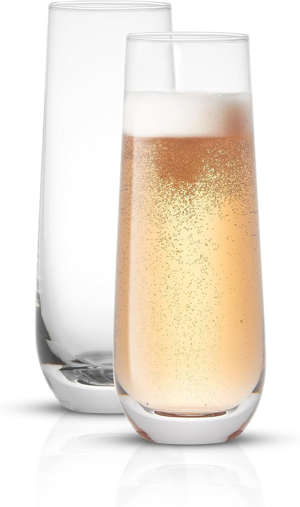 Milo Stemless Champagne Flutes Set of 8 Crystal Glasses. 9.5oz Prosecco Wine Flute, Mimosa Glasses, Cocktail Glass